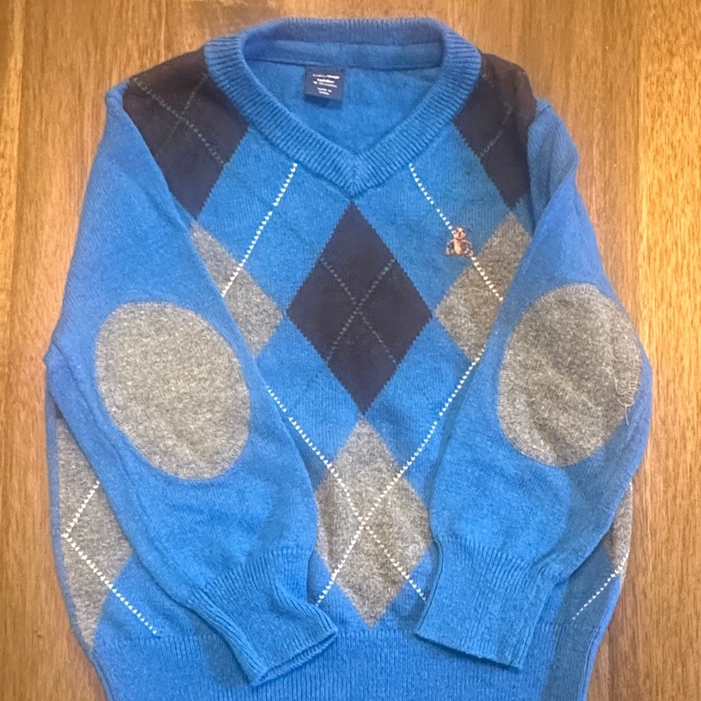 Baby GAP Boys Blue and Gray Argyle V-Neck Sweater size 18-24 mo